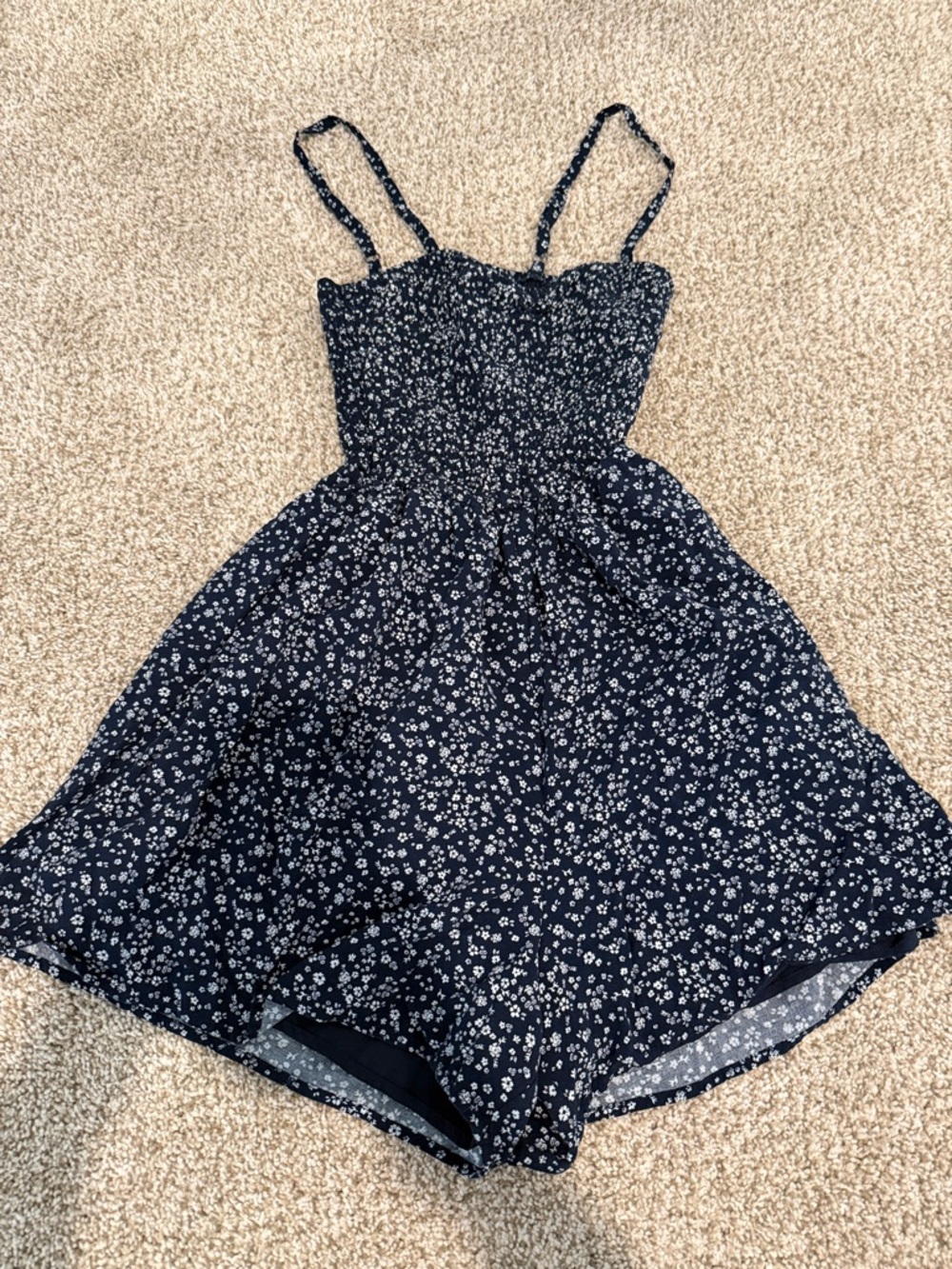Hollister Navy Floral Smocked Romper